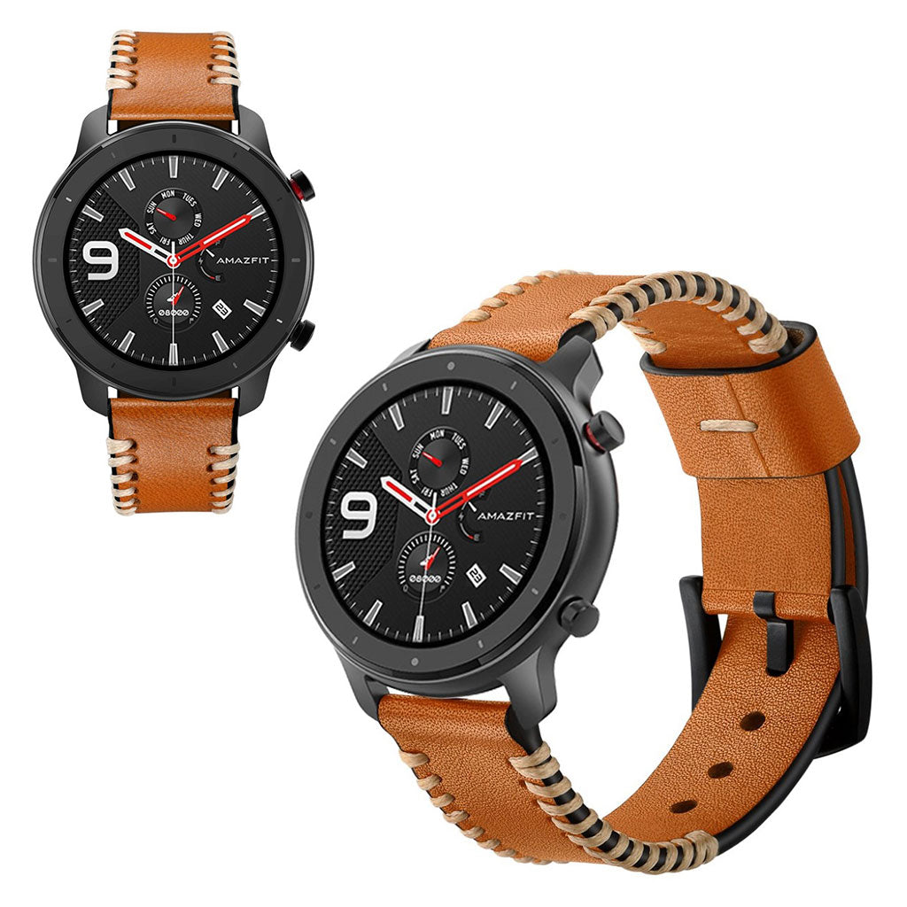 Mega fed Amazfit GTR 47mm รgte lรฆder Rem - Brun#serie_2