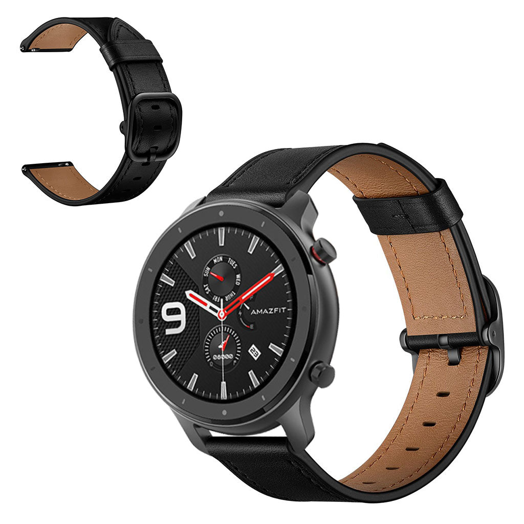 Rigtigt nydelig Amazfit GTR 47mm รgte lรฆder Rem - Sort#serie_1