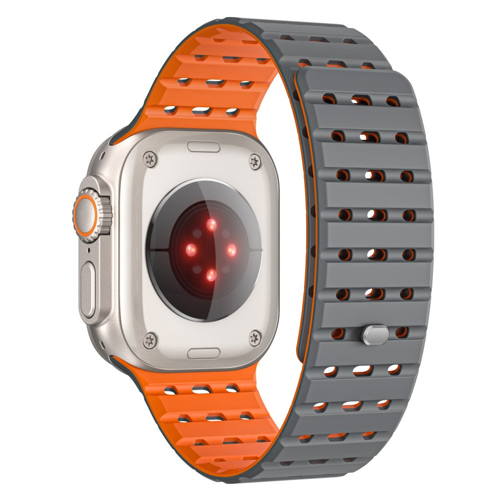 Apple Watch Series 49mm - 45mm - 44mm - 42mm Breathable Silicone Strap - Grey+Orange#serie_5