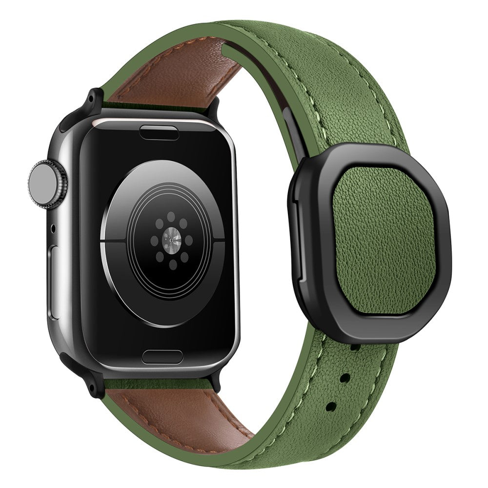 Genuine Cow Leather Strap Apple Watch Series 41mm - 40mm - 38mm Magnetic Buckle Wrist Band - Army Green#serie_2