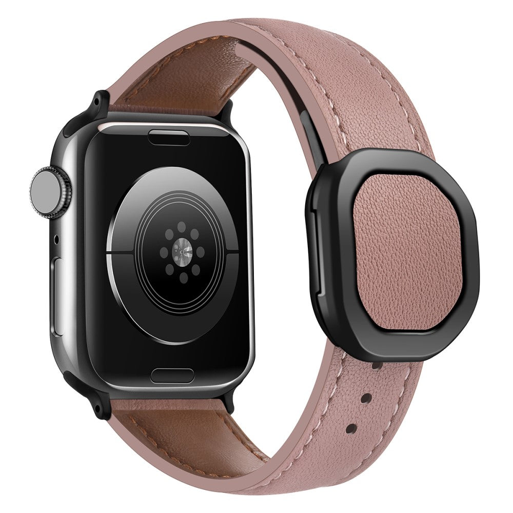 Genuine Cow Leather Strap Apple Watch Series 41mm - 40mm - 38mm Magnetic Buckle Wrist Band - Bean Pink#serie_7