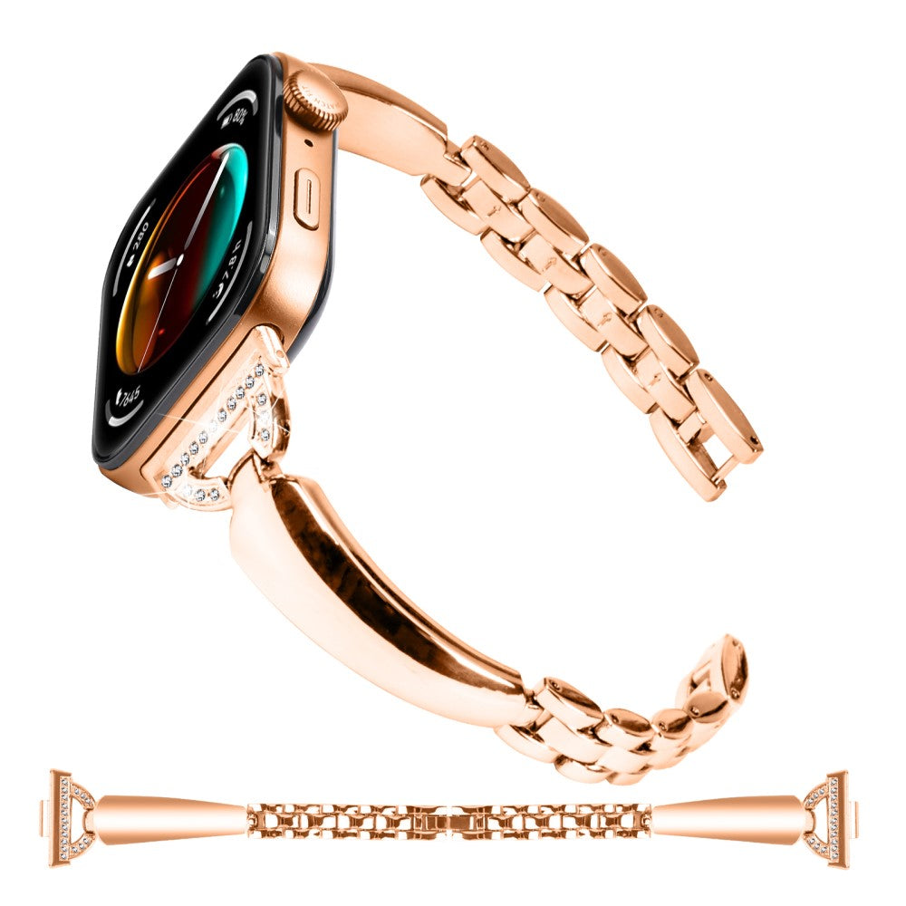 Huawei Watch Fit 3 Watch Band Metal Wrist Bracelet with Rhinestone D-Shape Connector - Rose Gold#serie_4