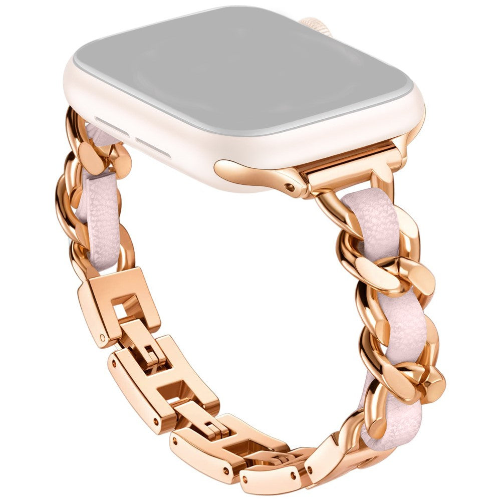 Apple Watch Series 41mm - 40mm - 38mm Watch Strap Zinc Alloy+Leather Wrist Band - Rose Gold+Pink#serie_3