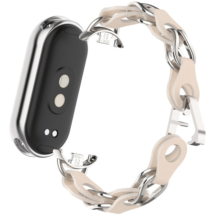 Xiaomi Mi Band 9 / Smart Band 8 Watch Band Fashion Hollow Out Zinc Alloy + Leather Chain Strap - Starlight#serie_5