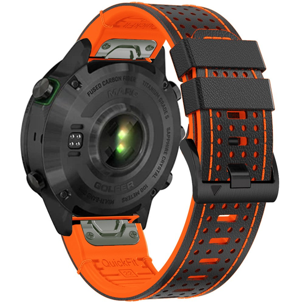 KALEBOL Garmin Fenix Series 5X - 6X - 7X - 26mm Silicone Watch Band Dual Color Dot Holes Design - Black+Orange#serie_2