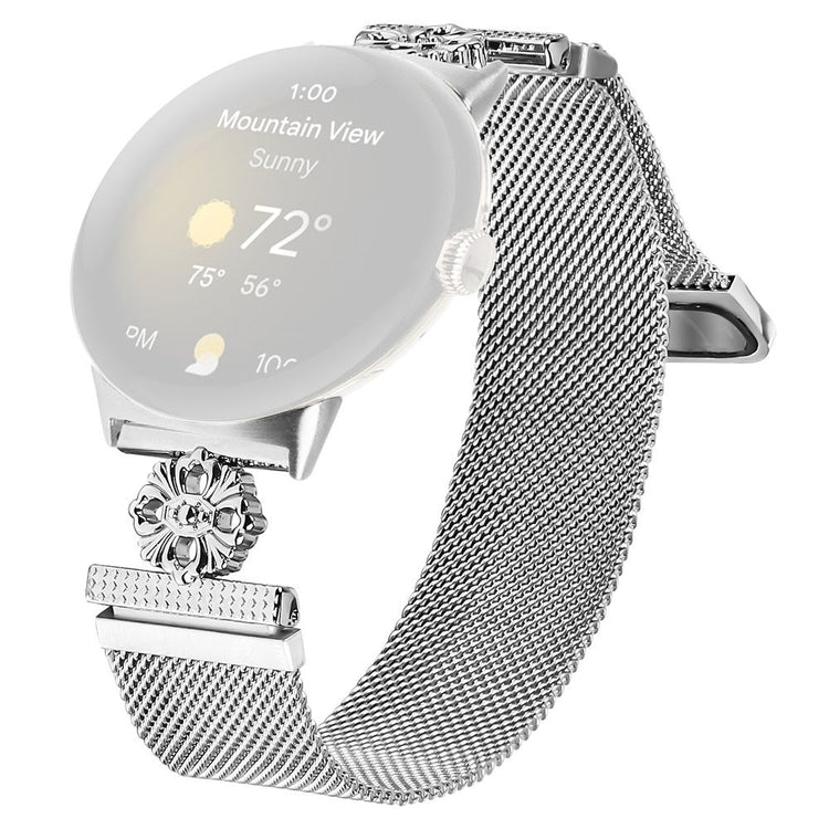 Google Pixel Watch Milanese Band Flower Stainless Steel Magnetic Mesh Watch Strap - Silver#serie_1
