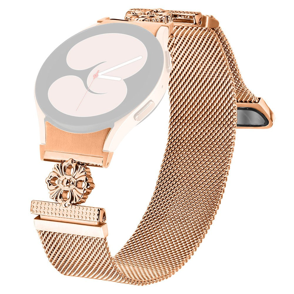 Samsung Galaxy Watch7 44mm / 40mm Milanese Watch Band Flower Stainless Steel Strap with Connector - Rose Gold#serie_2