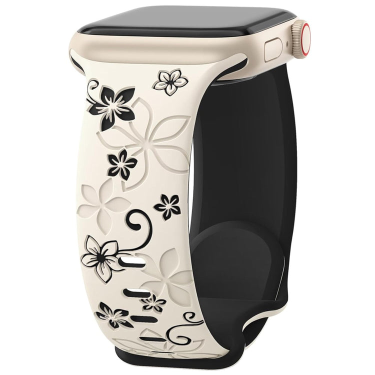 Apple Watch Series 49mm - 45mm - 44mm - 42mm Silicone Floral Band - Starlight  /  Black#serie_6