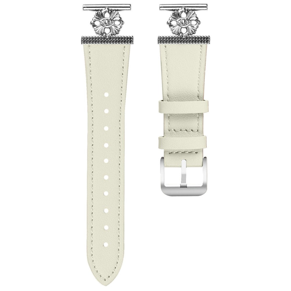 Huami Amazfit Bip 3 Pro / Bip 3 Watch Band Genuine Cow Leather Flower Decor Adjustable Strap - White#serie_1