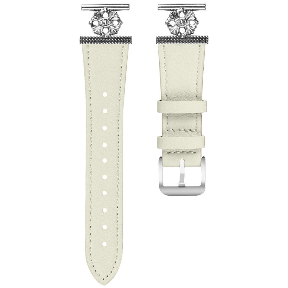 Huami Amazfit GTR Mini Watch Band Genuine Cow Leather Flower Decor Adjustable Strap - White#serie_1