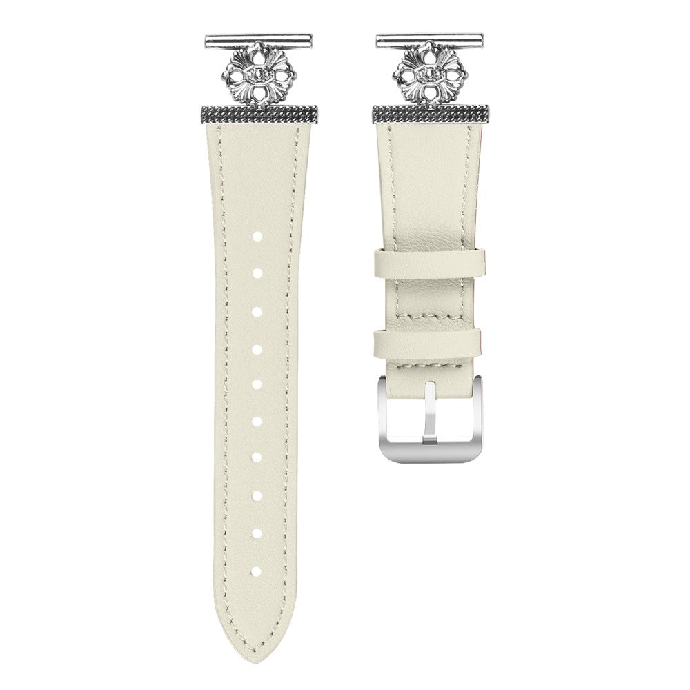 Garmin Instinct 2S Watch Band Genuine Cow Leather Flower Decor Adjustable Strap - White#serie_1