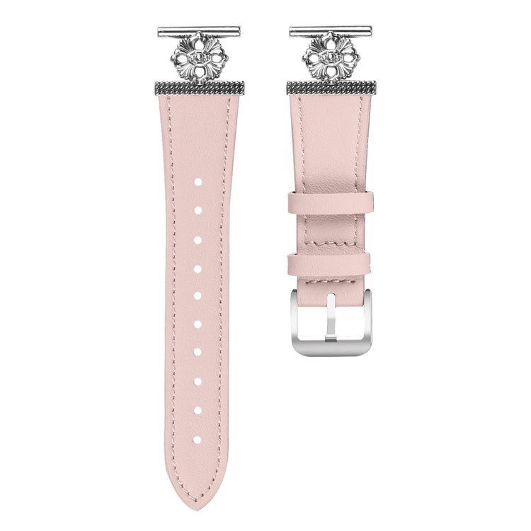 Garmin Forerunner 245 / 245 Music Watch Band Genuine Cow Leather Flower Decor Adjustable Strap - Pink#serie_4