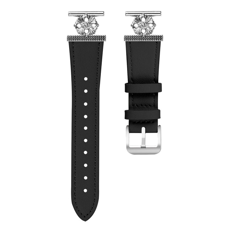 Garmin Approach S40 / Forerunner 158 Watch Band Genuine Cow Leather Flower Decor Adjustable Strap - Black#serie_4