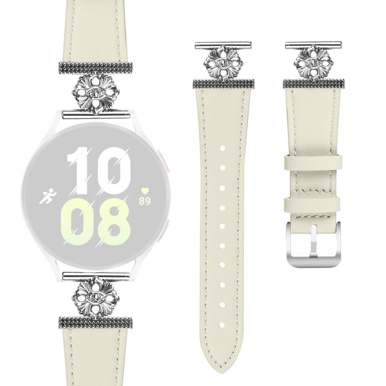 Garmin vivoactive 5 / Garminactive 5 Watch Band Genuine Cow Leather Flower Decor Adjustable Strap - White#serie_2