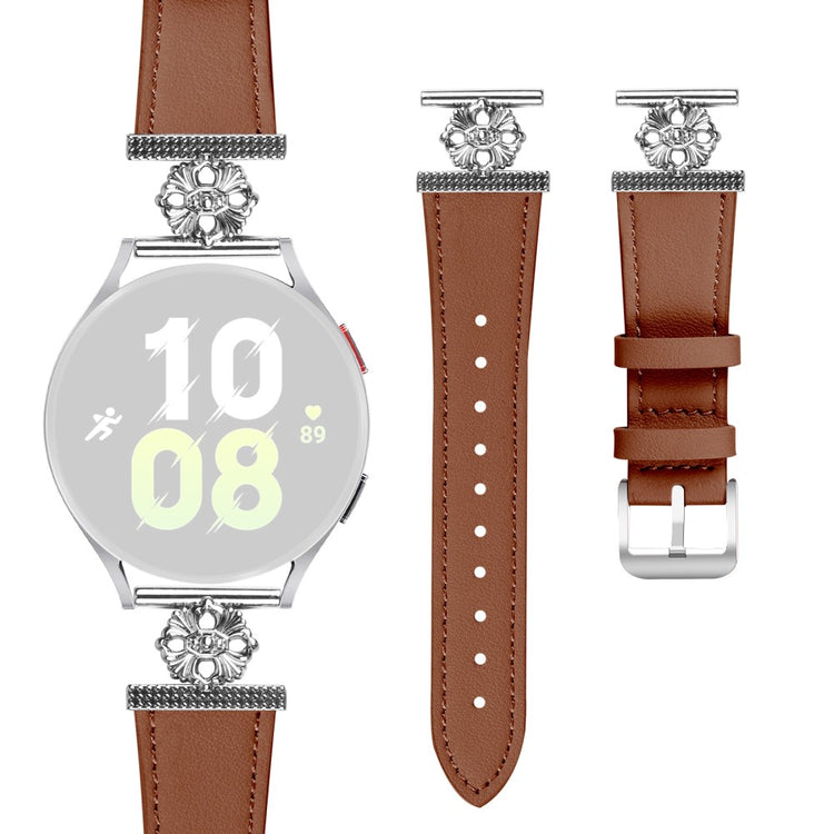 Garmin vivoactive 5 / Garminactive 5 Watch Band Genuine Cow Leather Flower Decor Adjustable Strap - Brown#serie_4