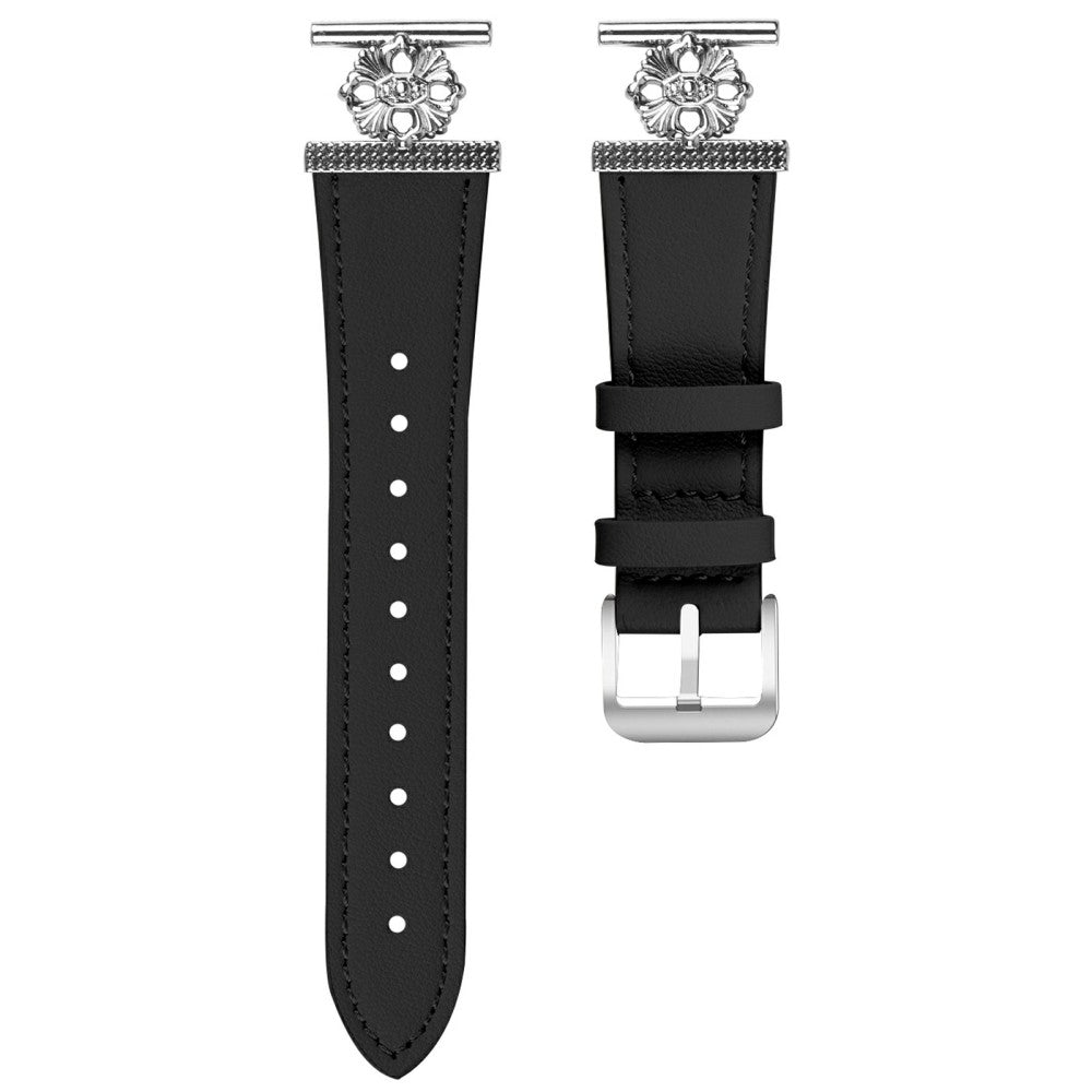 Gabb Watch 3 Watch Band Genuine Cow Leather Flower Decor Adjustable Strap - Black#serie_2