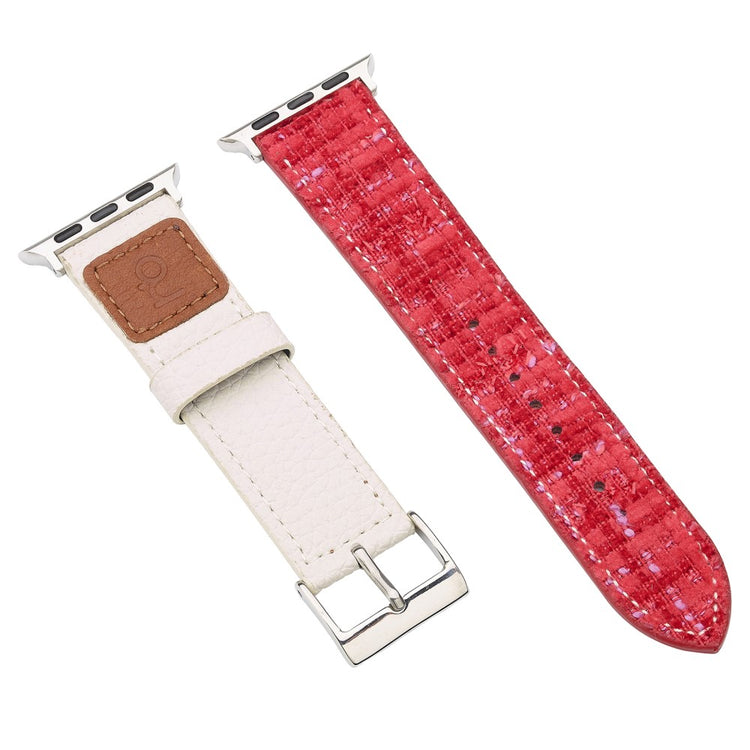 Wool + Leather Strap Apple Watch Series 41mm - 40mm - 38mm - Red+White#serie_3