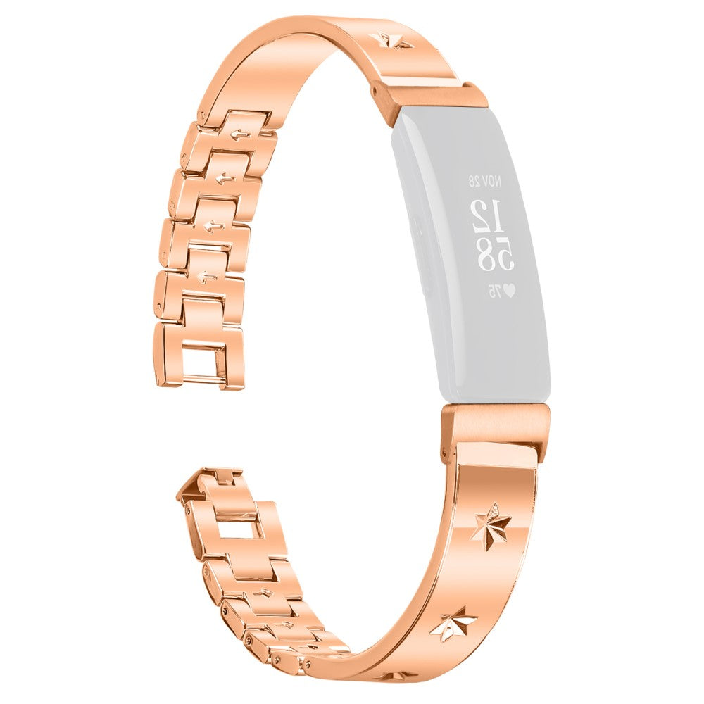 Fitbit Inspire 2 Replacement Strap Metal Watch Band Snowflake Pattern - Rose Gold#serie_3