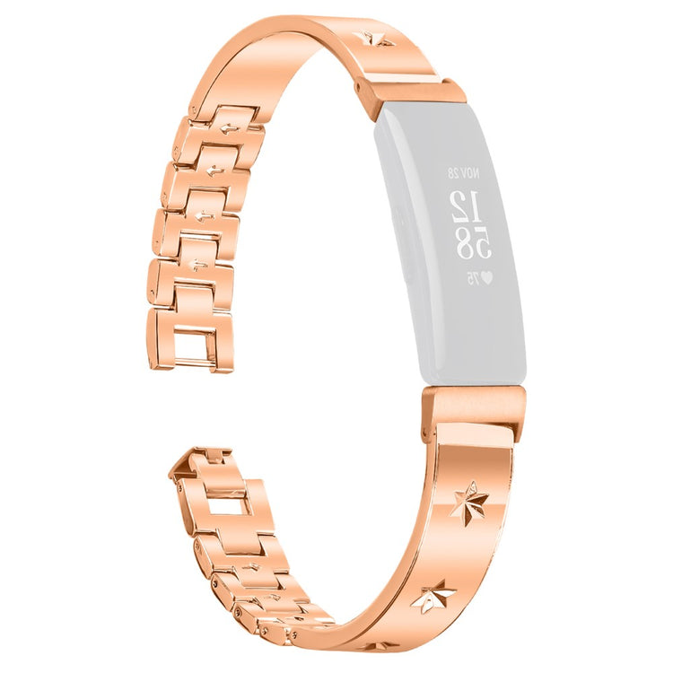 Fitbit Inspire 2 Replacement Strap Metal Watch Band Snowflake Pattern - Rose Gold#serie_3