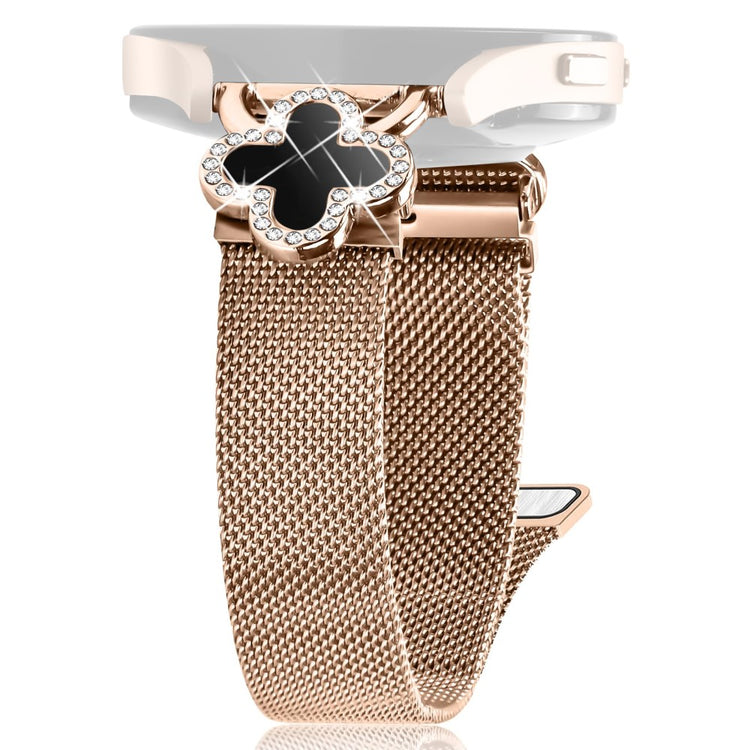 Garmin Instinct 2S Milanese Band Electroplated Stainless Steel Watch Strap Clover Decor, Size: S - Rose Gold / Black#serie_4