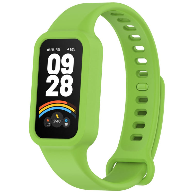 Xiaomi Smart Band 9 Active / Redmi Band 3 Watch Band Soft Silicone Strap with Watch Case - Fluorescent Green#serie_10