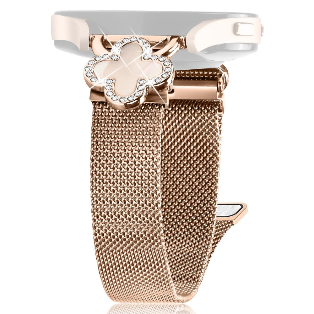 Haylou BLING LS12 Milanese Band Electroplated Stainless Steel Watch Strap Clover Decor, Size: S - Rose Gold / Colored#serie_3