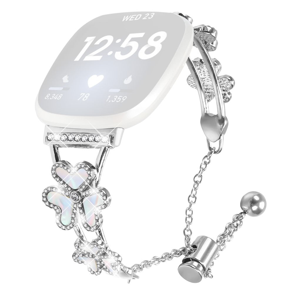 Metal Band Fitbit Versa 3 / Sense Heart Clover Decor Watch Strap Replacement - Silver#serie_1