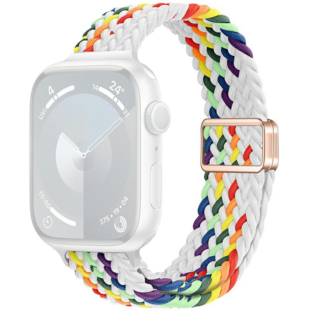 KALEBOL Braided Watch Band Apple Watch Series 10 46mm Elastic Nylon Strap - White Rainbow#serie_4