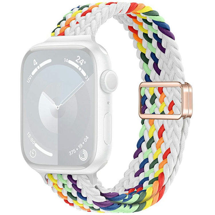 KALEBOL Braided Watch Band Apple Watch Series 10 46mm Elastic Nylon Strap - White Rainbow#serie_4