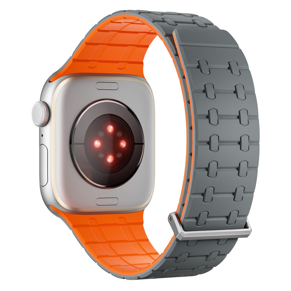 Magnetic Watch Band Apple Watch Series 10 46mm Replacement Silicone Strap - Grey+Orange#serie_3