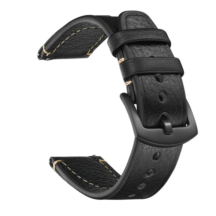 20mm Strap Samsung Galaxy Watch7 / FE 40mm / Garmin Forerunner 165 / Huami Amazfit Bip 3 Genuine Cow Leather Watch Band - Black#serie_6