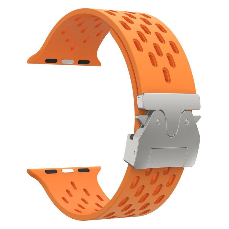 KALEBOL Silicone Band Apple Watch Series 10 46mm Hollow Strap with Silver Buckle - Orange#serie_2
