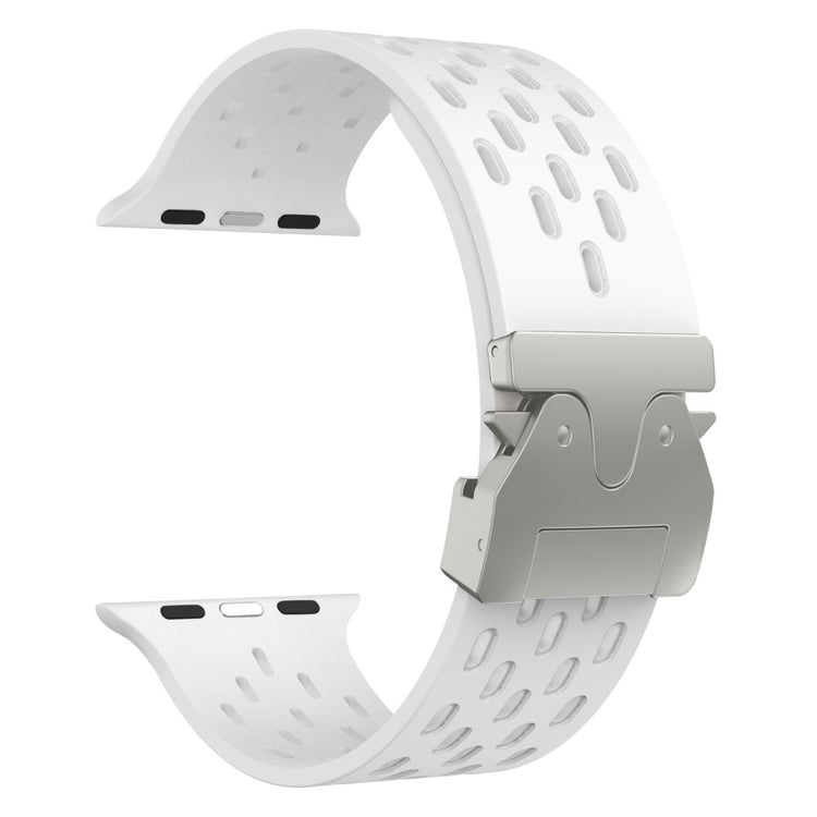 KALEBOL Silicone Band Apple Watch Series 10 46mm Hollow Strap with Silver Buckle - White#serie_3