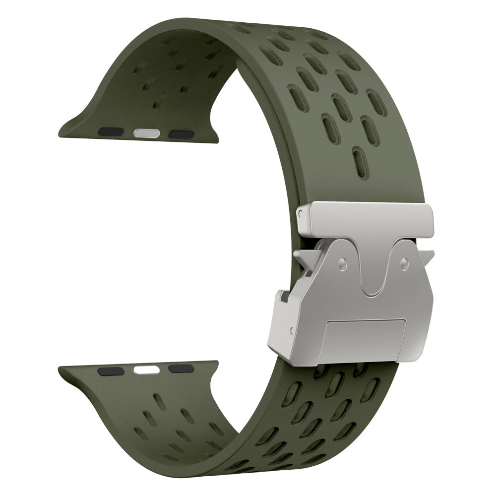 KALEBOL Silicone Band Apple Watch Series 10 46mm Hollow Strap with Silver Buckle - Army Green#serie_5