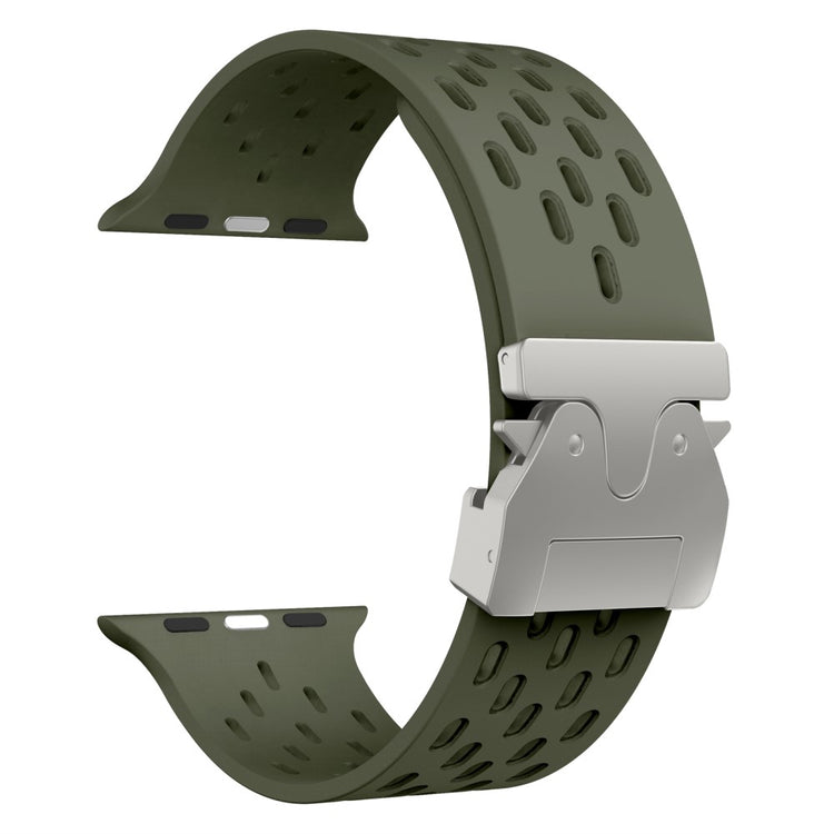 KALEBOL Silicone Band Apple Watch Series 10 46mm Hollow Strap with Silver Buckle - Army Green#serie_5