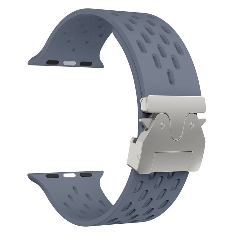 KALEBOL Silicone Band Apple Watch Series 10 46mm Hollow Strap with Silver Buckle - Blue Grey#serie_6