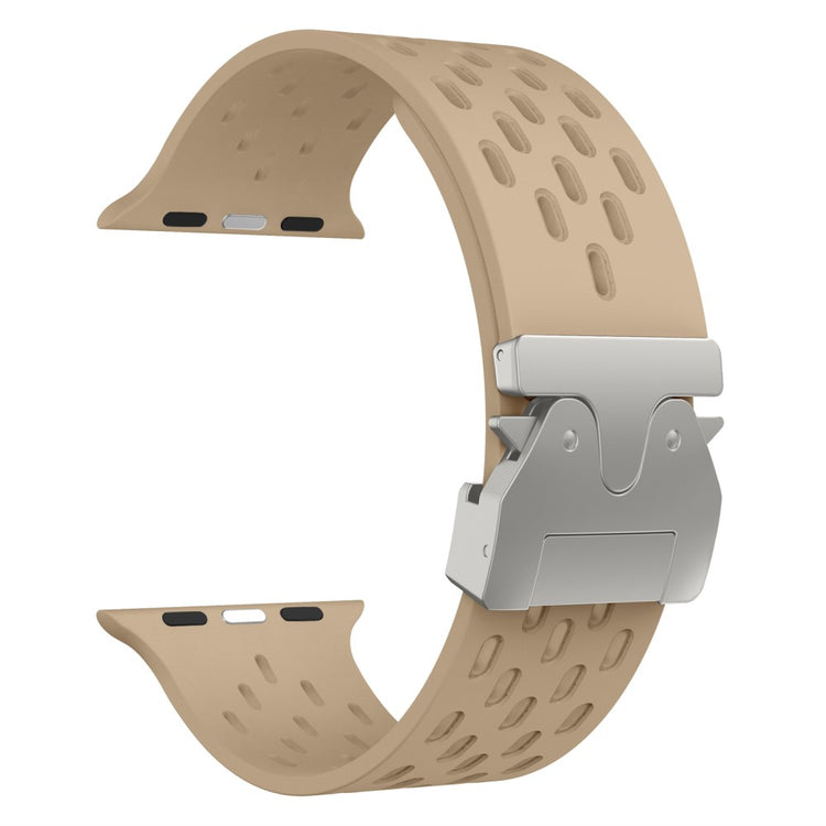 KALEBOL Silicone Band Apple Watch Series 10 46mm Hollow Strap with Silver Buckle - Milk Tea#serie_7