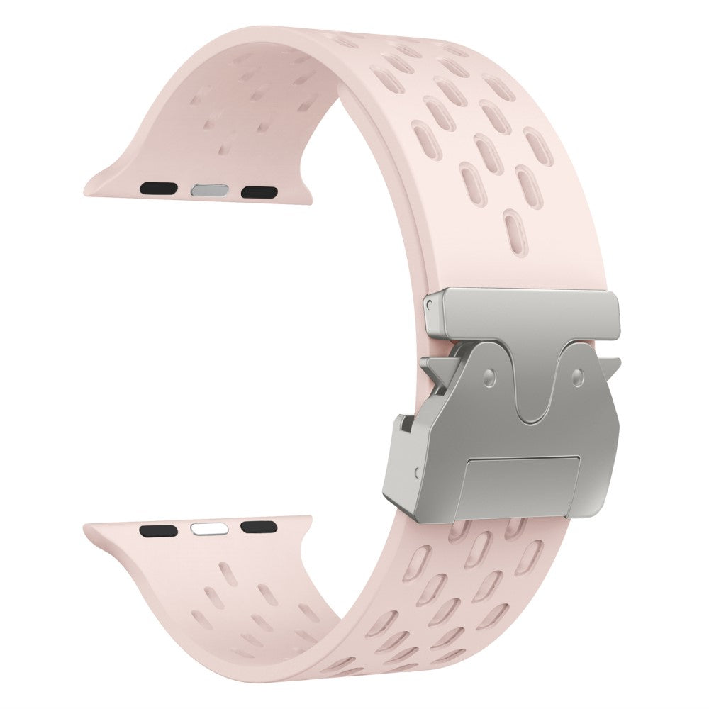 KALEBOL Silicone Band Apple Watch Series 10 46mm Hollow Strap with Silver Buckle - Pink#serie_8
