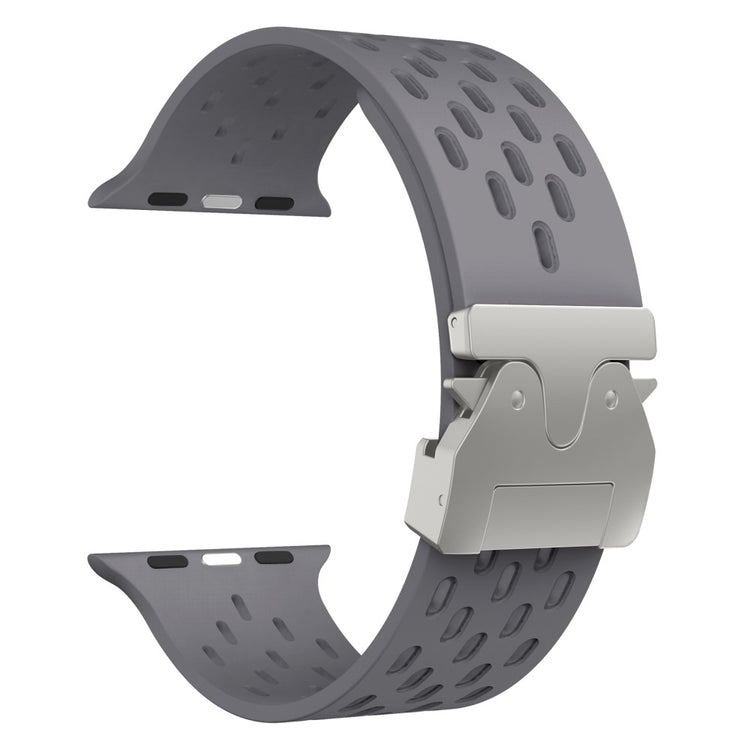 KALEBOL Silicone Band Apple Watch Series 10 46mm Hollow Strap with Silver Buckle - Space Grey#serie_9