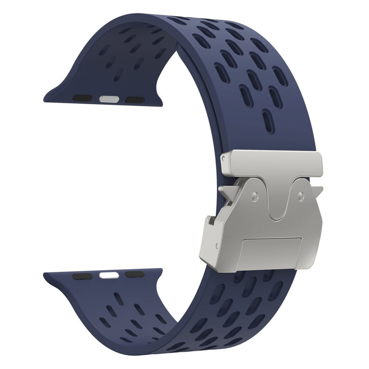 KALEBOL Silicone Band Apple Watch Series 10 46mm Hollow Strap with Silver Buckle - Midnight Blue#serie_10