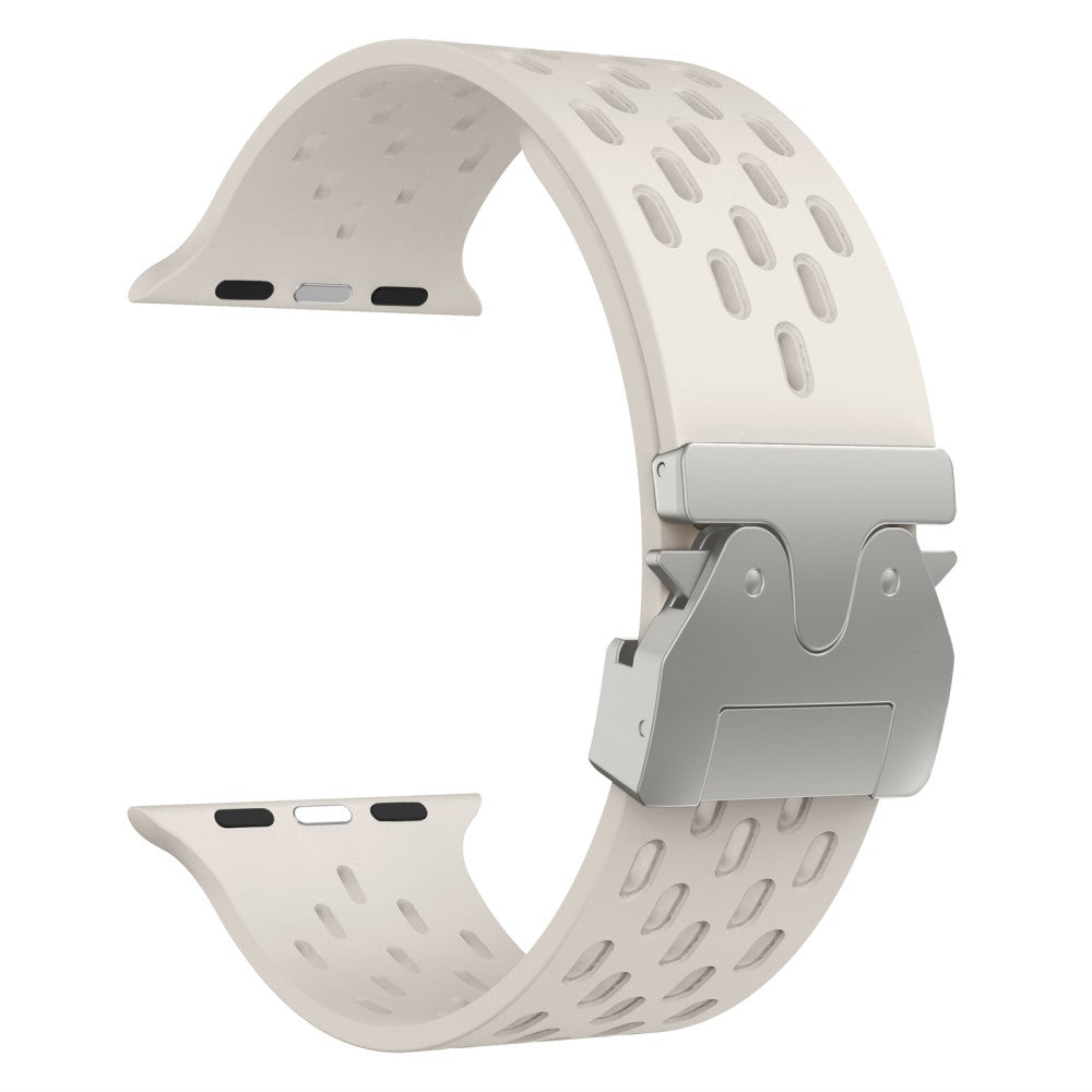 KALEBOL Silicone Band Apple Watch Series 10 46mm Hollow Strap with Silver Buckle - Starlight#serie_11