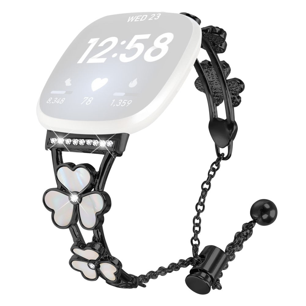 Fitbit Versa 4 / Sense 2 Watchband Heart Clover Decor Zinc Alloy Metal Strap - Black#serie_1