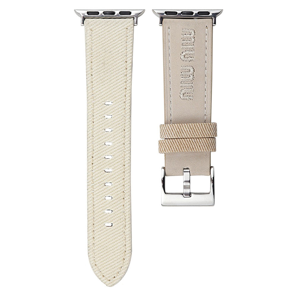 Watch Band Apple Watch Series 10 42mm Embroidered Denim Leather Strap - Apricot  /  Beige#serie_2