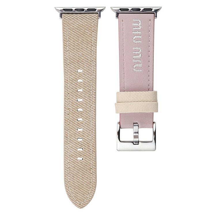 Watch Band Apple Watch Series 10 42mm Embroidered Denim Leather Strap - Pink  /  Khaki#serie_3