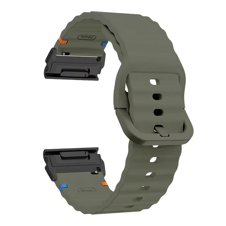 Watch Band Garmin Fenix 8 51mm Quick Release Wavy Texture Silicone Strap with Black Connector - Army Green#serie_9