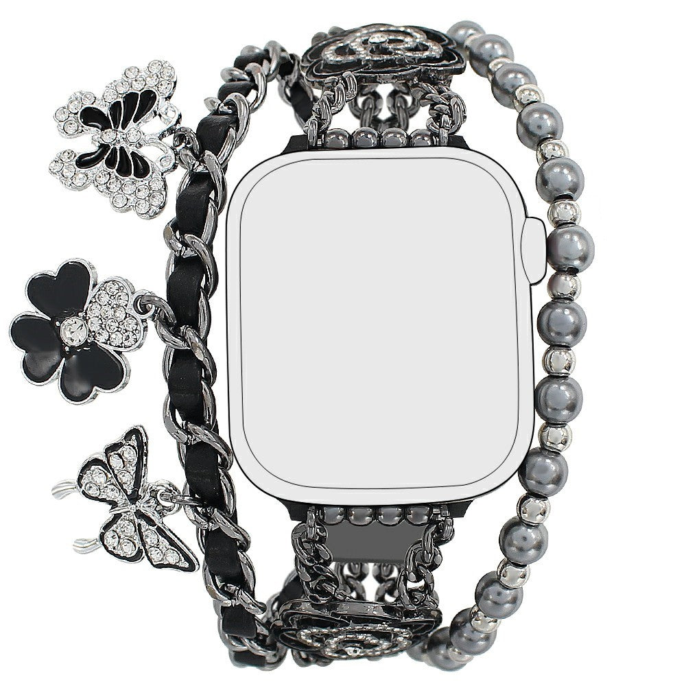 Zinc Alloy Bracelet Strap Apple Watch Series 49mm - 45mm - 44mm - 42mm Flower Butterfly Watch Band - Black#serie_3