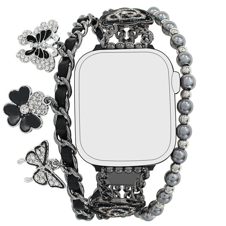 Zinc Alloy Bracelet Strap Apple Watch Series 49mm - 45mm - 44mm - 42mm Flower Butterfly Watch Band - Black#serie_3