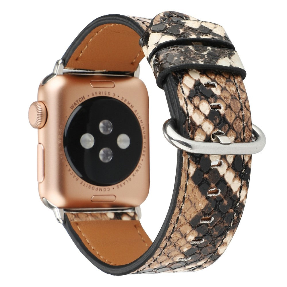 Leather Watch Strap Apple Watch Series 49mm - 45mm - 44mm - 42mm Snakeskin Print Wrist Band - Dark Brown#serie_5