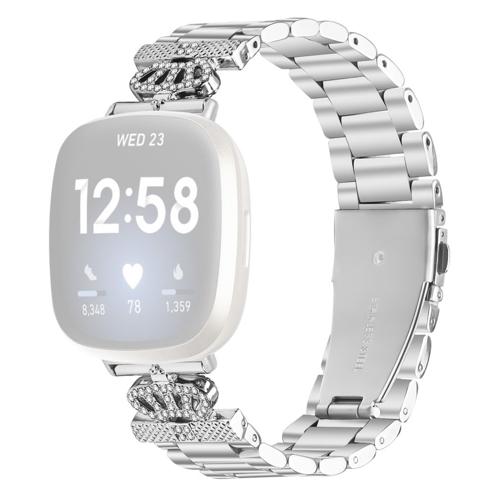 Fitbit Versa 4 / Sense 2 Stainless Steel Strap Crown Shape Rhinestone Decor Silver Watch Band#serie_1