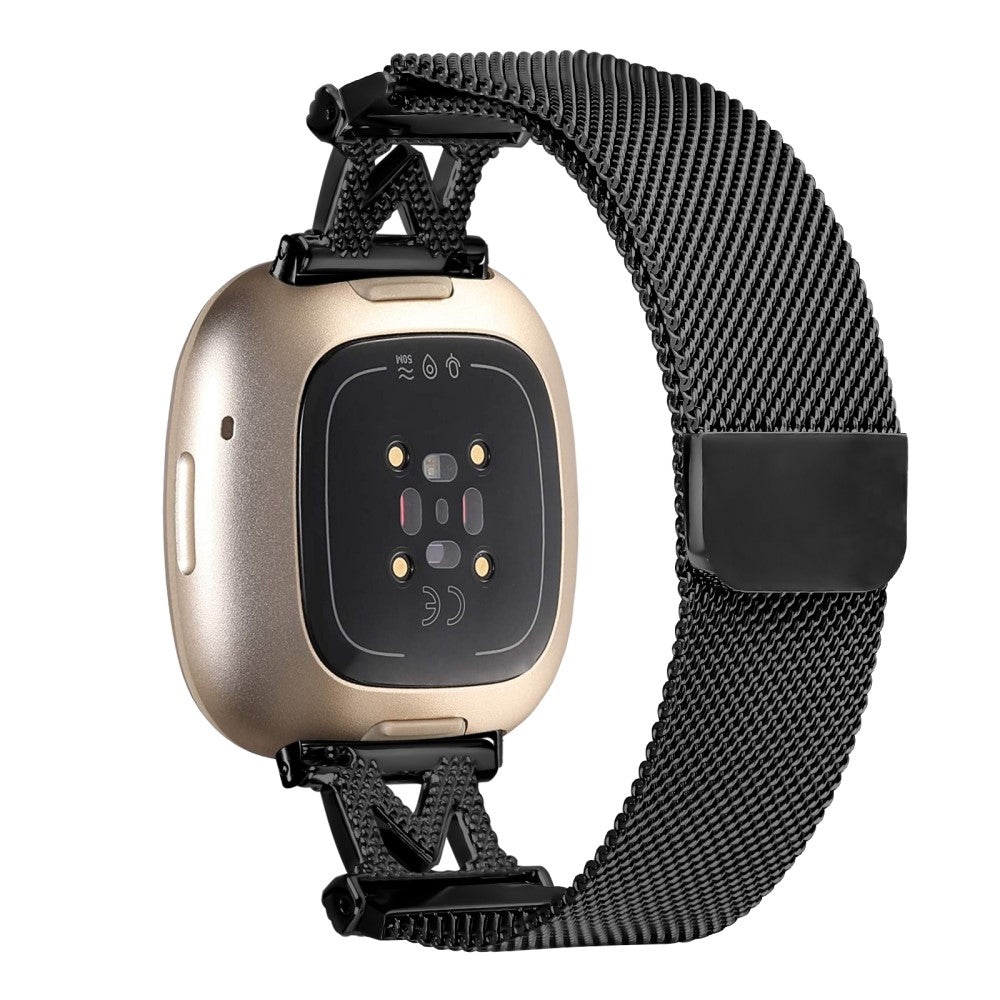 M-Type Milanese Bands Fitbit Versa 4 / Sense 2 Stainless Steel Metal Strap - Black#serie_1